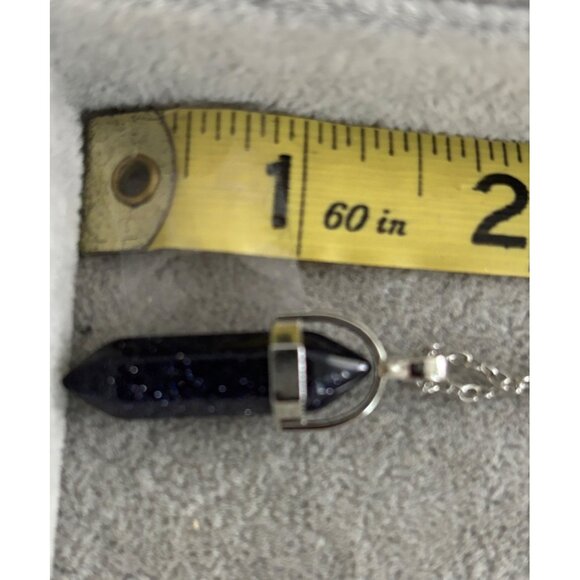 Blue Goldstone Pendant Necklace With Silver-Tone Chain Lobster Clasp Closure 12" - Picture 4 of 5